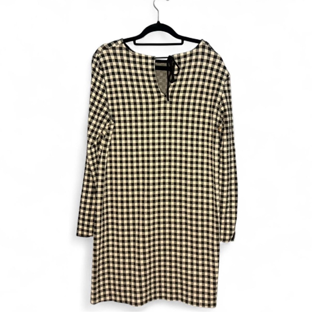 Black and White Womens V-Neck Checkered Dress